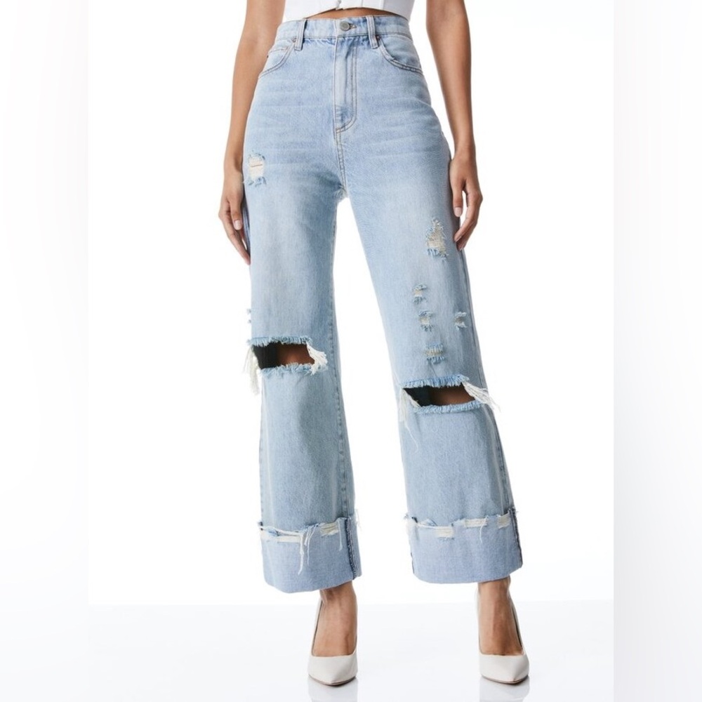 Alice + Olivia Amazing High Rise Boyfriend w/ Raw Hem Cuff Jeans